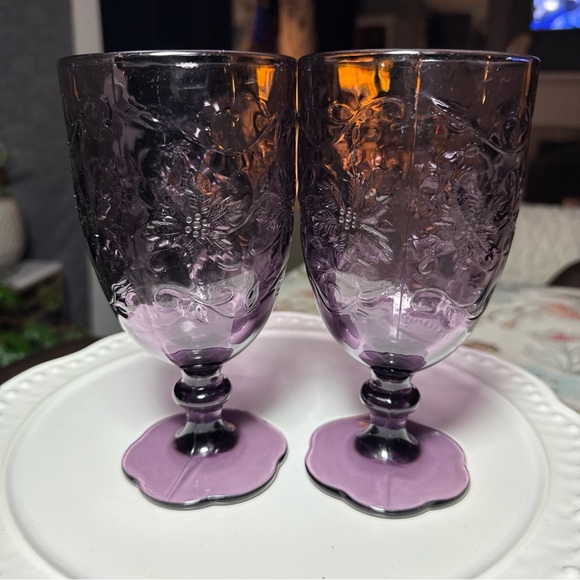 Princess House Fantasia 7" Amethyst Iced Tea Goblets Set Of 2 Purple Glasses - Picture 3 of 7